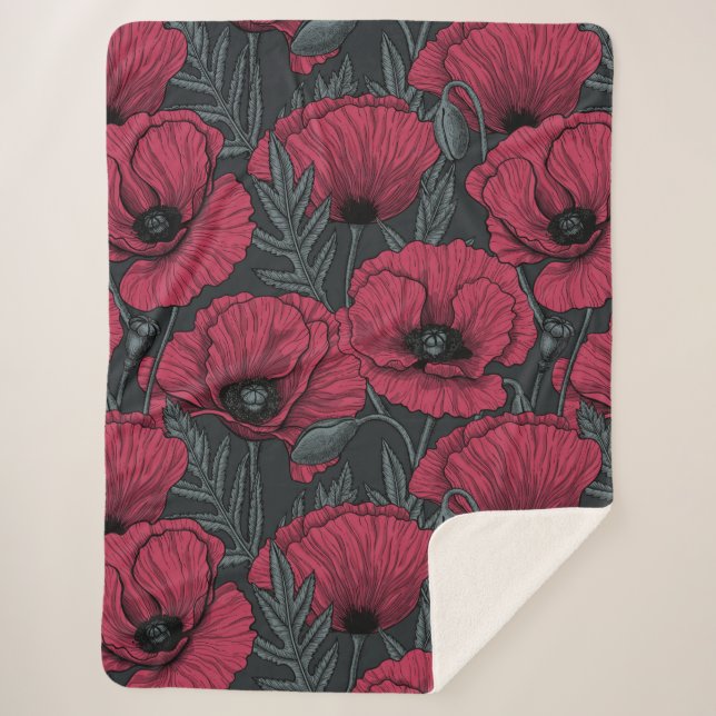 Cobertor Sherpa Poppies em Viva Magenta (Frente)