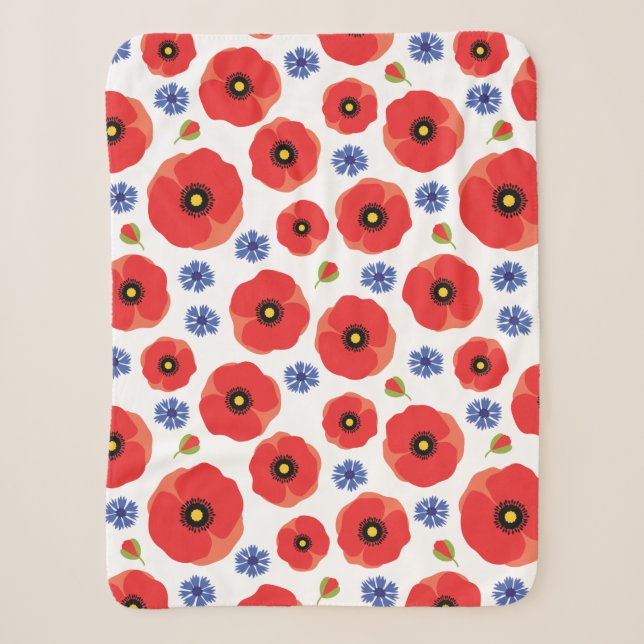Cobertor Sherpa Poppys E Cornflower Patterno (Frente)