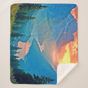 Cobertor Sherpa Pôr do Sol na Montanha: Arte da Paz do Vale Dourad