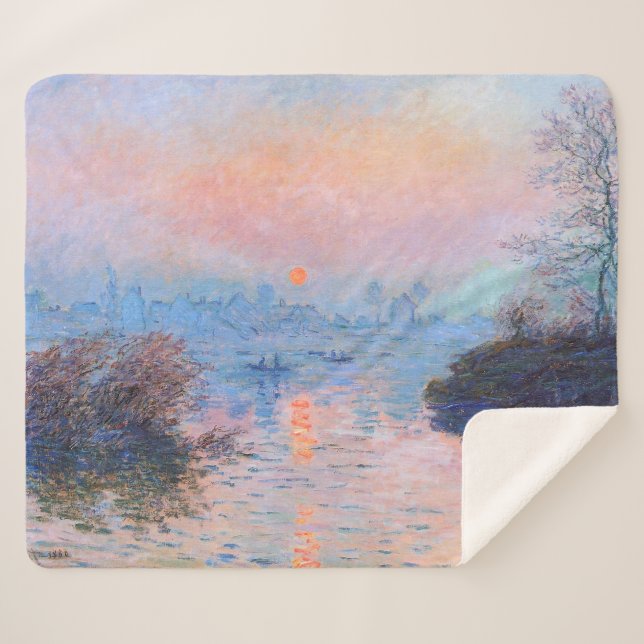 Cobertor Sherpa Pôr do sol no Sena Claude Monet   (Frente (Horizontal))