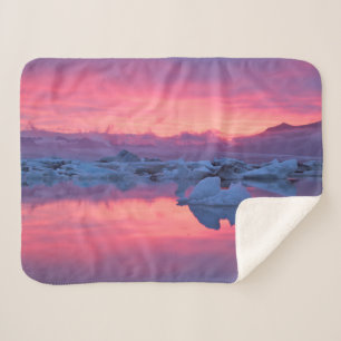Cobertor Sherpa Pôr do sol sobre a lagoa glaciar de Jokulsarlon