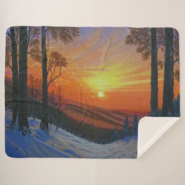 Cobertor Sherpa - "Pôr do Sol sobre Floresta Nevad (Frente (Horizontal))