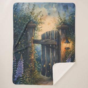 Cobertor Sherpa Porta De Jardinagem Encantada Sob Céu Firefly