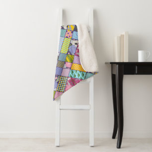 Cobertor Sherpa Portas de Flores Geométricas com Padrão de Patchwo