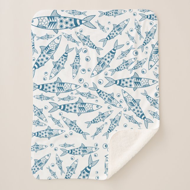 Cobertor Sherpa Português Lisboa Sardinha Padrão Azulejos Branco (Frente)