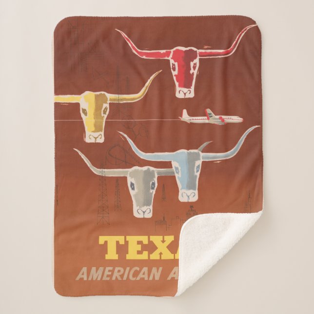 Cobertor Sherpa Poster de viagens Para American Airlines No Texas (Frente)