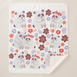 Cobertor Sherpa Poster quadrado com casais de pandas bonitos apaix