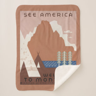 Cobertor Sherpa Poster vintage Promovendo Viagem para Montana. 2