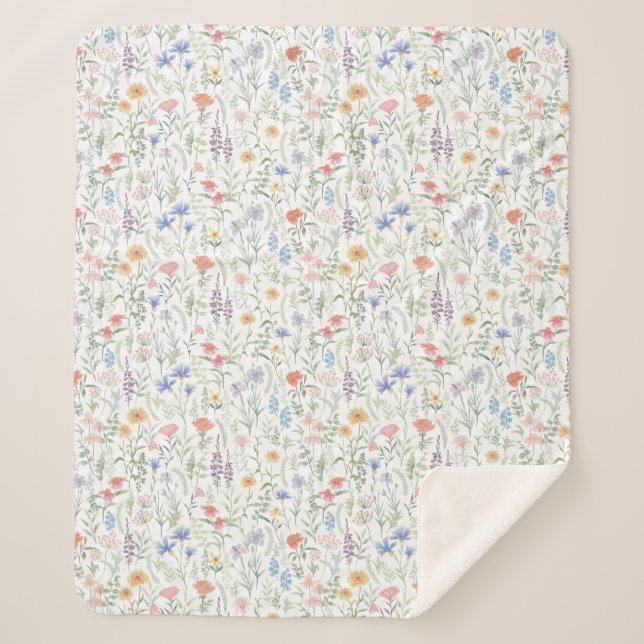 Cobertor Sherpa Prado de Flores Silvestres Coquete  (Frente)