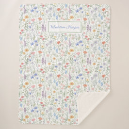 Cobertor Sherpa Prado de Flores Silvestres Coquette Personalizado