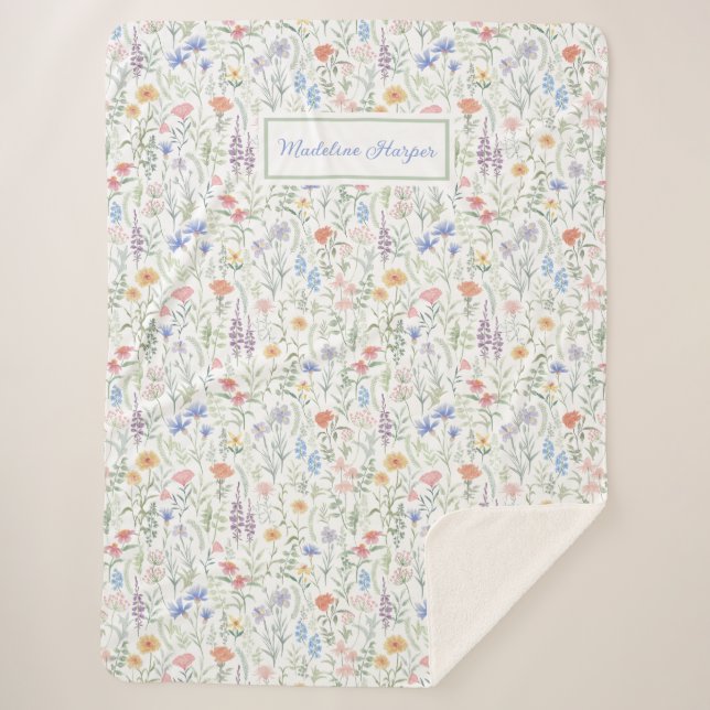 Cobertor Sherpa Prado de Flores Silvestres Coquette Personalizado  (Frente)
