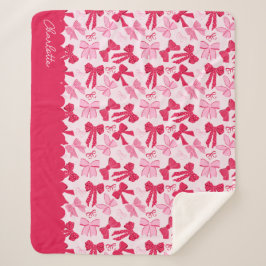 Cobertor Sherpa Preppy Hand Drawn Coquette Pink Red Bows
