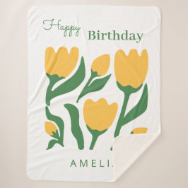 Cobertor Sherpa Presente de Aniversário Floral com Nome Personaliz
