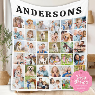 Cobertor Sherpa Presente de Aniversário Personalizado com 36 Fotos