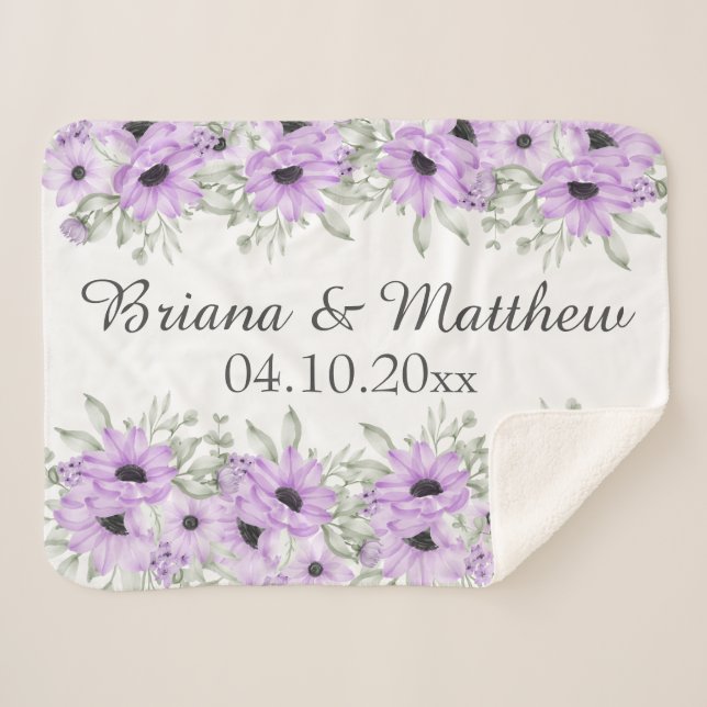 Cobertor Sherpa Presente de Chá de panela Floral Elegante Roxo (Frente (Horizontal))