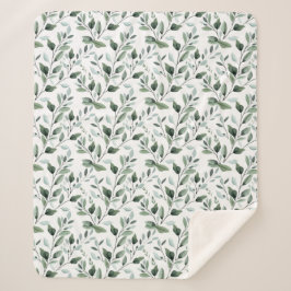 Cobertor Sherpa Presente de Folhas Botânicas Boho em Aquarela Verd