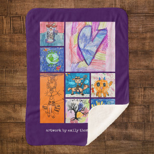 Cobertor Sherpa Presente Personalizado de 8 Fotos de Arte Infantil