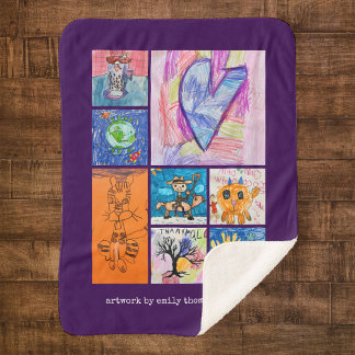 Cobertor Sherpa Presente Personalizado de 8 Fotos de Arte Infantil