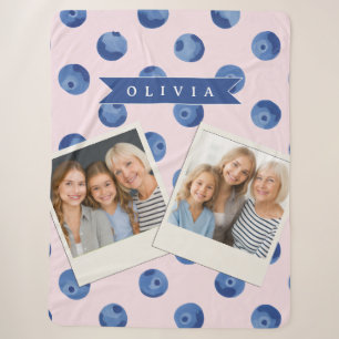 Cobertor Sherpa Presente Personalizado de Aquarela de Mirtilo Azul