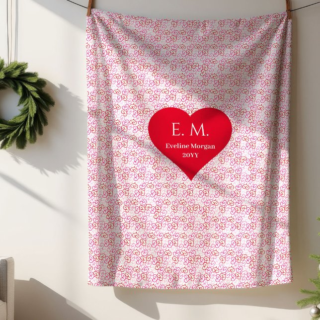 Cobertor Sherpa Presente Personalizado de Dia dos Namorados com Co (Cozy Modern Red Hearts Personalized Valentine Gift Sherpa Blanket)