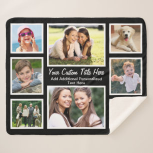 Cobertor Sherpa Preto de Colagem de Fotografias Personalizado 8