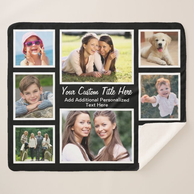 Cobertor Sherpa Preto de Colagem de Fotografias Personalizado 8 (Frente (Horizontal))