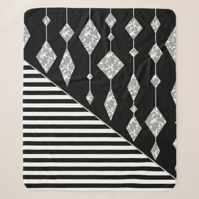Cobertor Sherpa Preto e branco, abstrato, geométrico, simples, Dig (Frente)