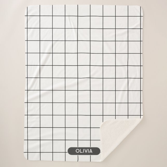 Cobertor Sherpa Preto e Branco da Grade (Frente)