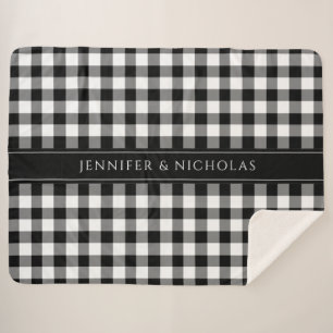 Cobertor Sherpa Preto e Branco, Gingham Farmhouse Nome Duvet