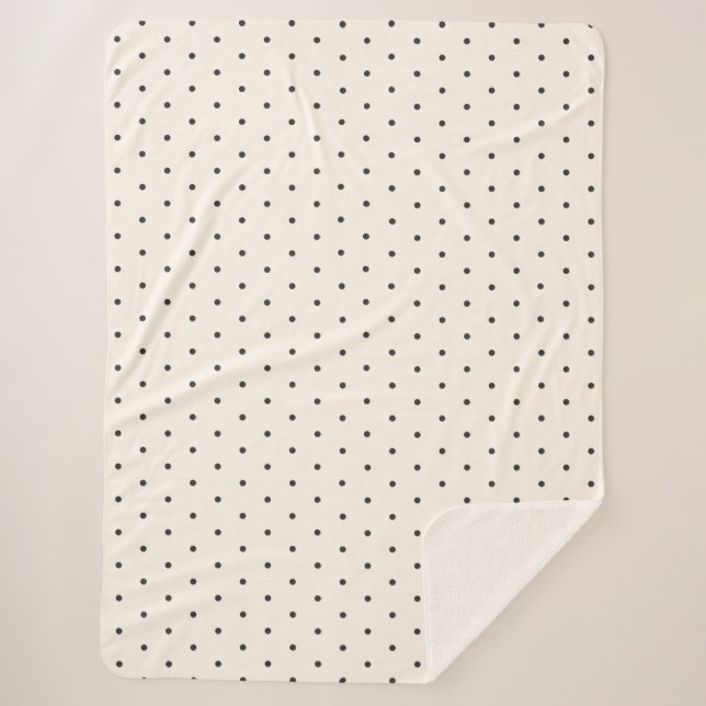 Cobertor Sherpa Preto e Branco Padrão de Bolinhas de Marfim Retro  (Frente)