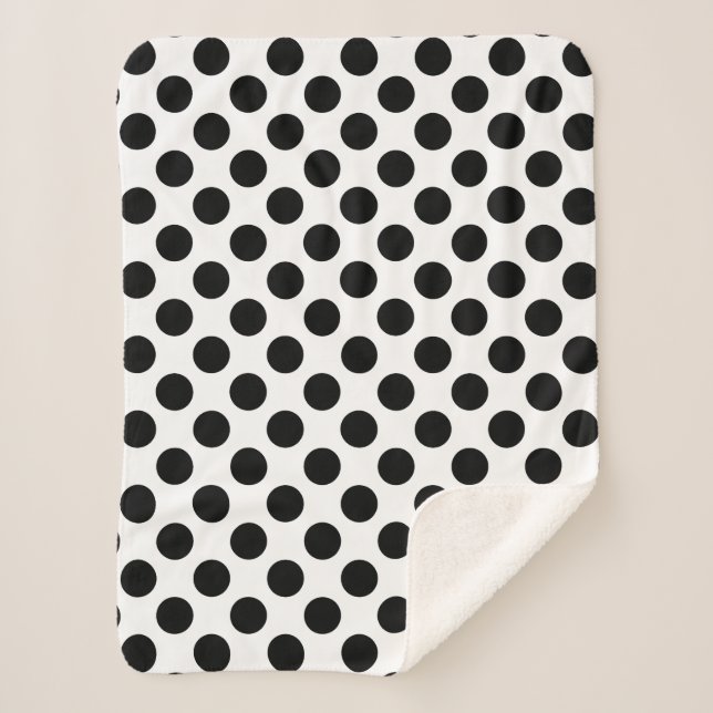 Cobertor Sherpa Preto em Bolinhas de tamanho grande brancas (Frente)