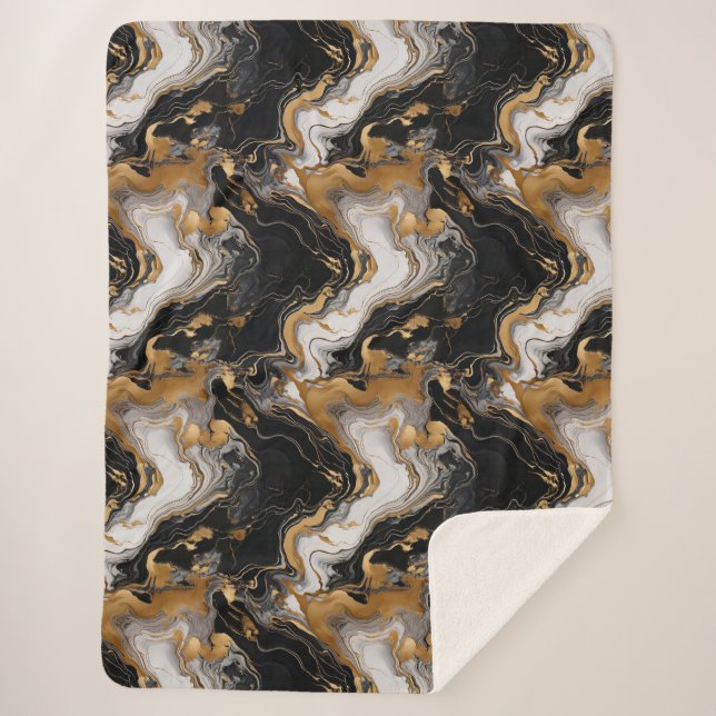 Cobertor Sherpa Preto Luxurioso e Dourado mármore Sherpa Blanket (Frente)