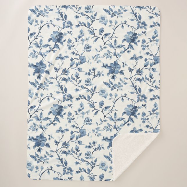 Cobertor Sherpa Pretty Blue White Floral Christmas (Frente)