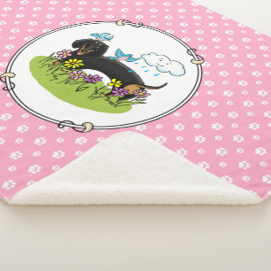 Cobertor Sherpa Primavera Dachshund Dog Dachsie (preto e bronzeado