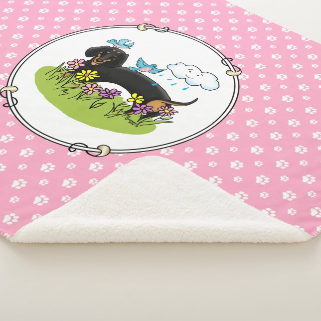 Cobertor Sherpa Primavera Dachshund Dog Dachsie (preto e bronzeado (3/4)