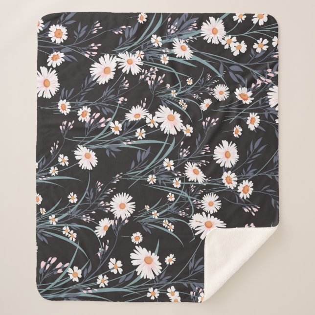 Cobertor Sherpa Primavera Daisy Floral Seamless Design (Frente)