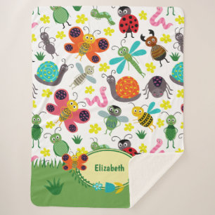 Cobertor Sherpa Primavera de Colorida Bonita Insetos de Padrão Cri