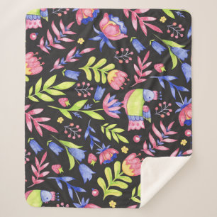 Cobertor Sherpa Primavera Floral: Padrão Sem Costura De Aquarela