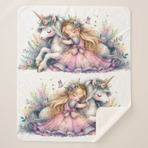 Cobertor Sherpa Princesa Unicórnio Pastel Conto de Fadas Fantasia
