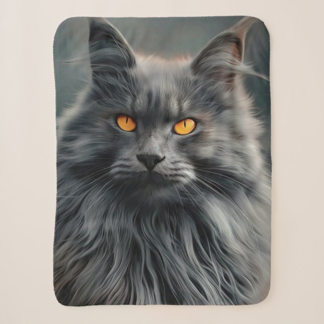 Cobertor Sherpa Projeto de Retrato de Majestoso Gato de Cabelo Lon (Frente)