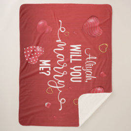 Cobertor Sherpa Proposta de Casamento de Corações de Madeira Verme