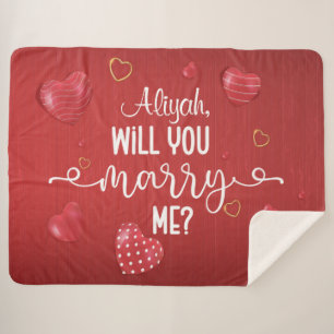 Cobertor Sherpa Proposta de Casamento de Corações de Madeira Verme