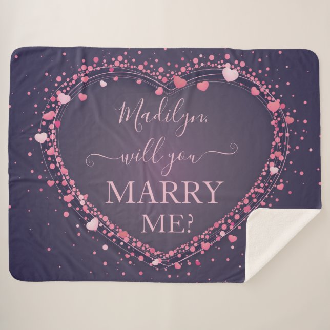 Cobertor Sherpa Proposta de Casamento de Corações Rosa Brilhante (Frente (Horizontal))