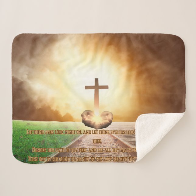 Cobertor Sherpa Provérbios 4:25-27 Verso da Bíblia Cozy (Frente (Horizontal))