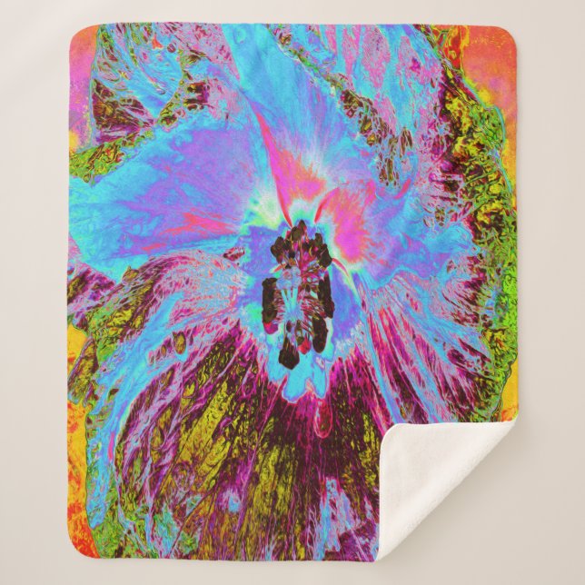 Cobertor Sherpa Psicodélico Cornflower Blue e Magenta Hibiscus (Frente)