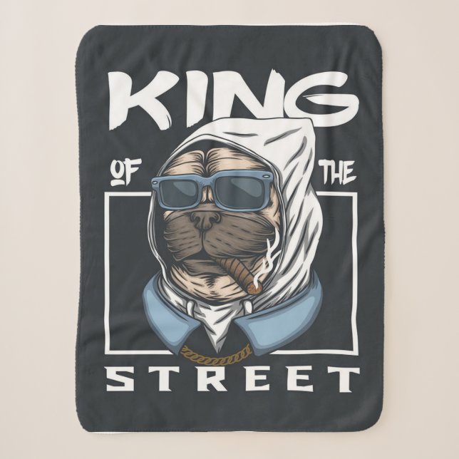 Cobertor Sherpa PUG King of the street Blanket (Frente)