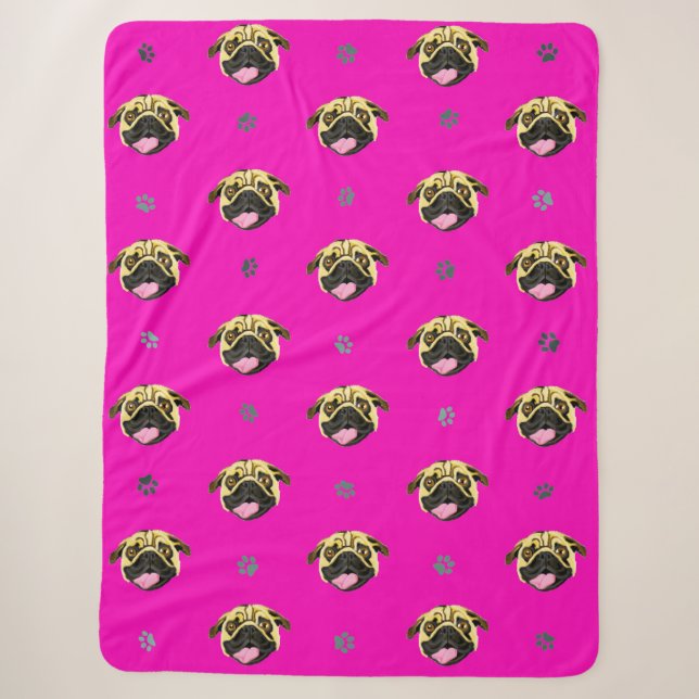 Cobertor Sherpa Pug Rosa (Frente)