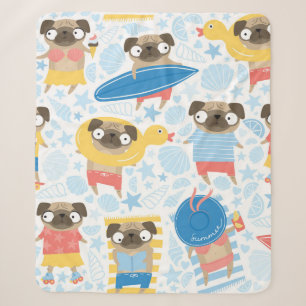 Cobertor Sherpa Pugs bonitos nas férias. padrão com o desenho an