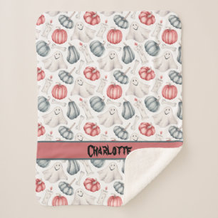 Cobertor Sherpa Pumpkin da Vela do Osso Fantasma do Halloween