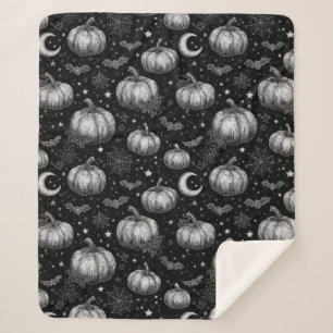 Cobertor Sherpa Pumpkin de Dia das Bruxas Preto e Branco, Bat, tei